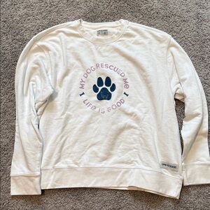 Life Is Good Cream Sweatshirt with Paw Print